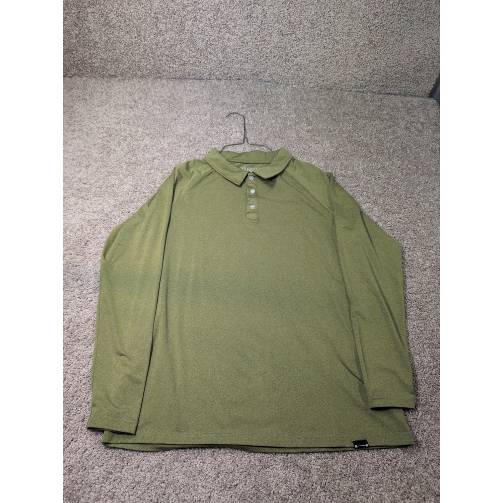 Barbell Apparel Mens Small Long Sleeve Polo Shirt Olive Green Heather Stretch S